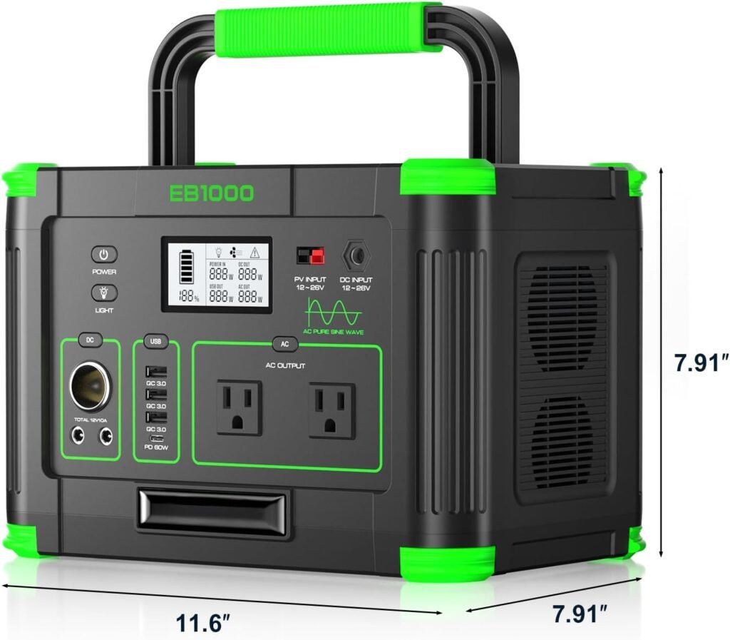1000W Solar Generator 999Wh, Portable Power Station with 60W USB-C PD Output, 120V Pure Sine Wave AC Outlet Backup Lithium Battery for Outdoors Camping Travel Hunting Home (Peak 2000W) 1000W Solar Generator 999Wh, Portable Power Station with 60W USB-C PD Output, 120V Pure Sine Wave AC Outlet Backup Lithium Battery for Outdoors Camping Travel Hunting Home (Peak 2000W)
