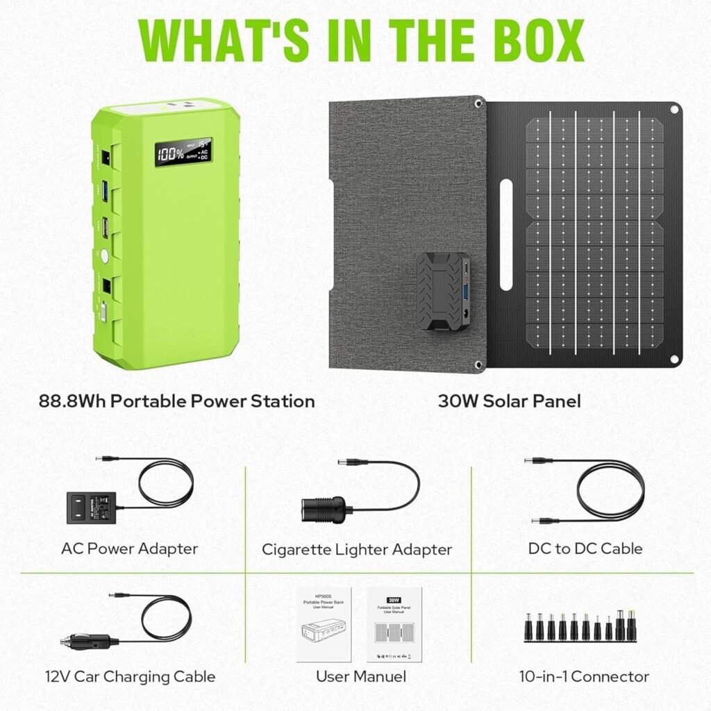 powkey 24000mAh/65W Solar Generator 30W with Panels Included, 88Wh Portable Power Station with AC Outlet, Lithium Battery Rechargeable Powered Bank with 110V AC Outlet for Emergency (Green+Black) powkey 24000mAh/65W Solar Generator 30W with Panels Included, 88Wh Portable Power Station with AC Outlet, Lithium Battery Rechargeable Powered Bank with 110V AC Outlet for Emergency (Green+Black)